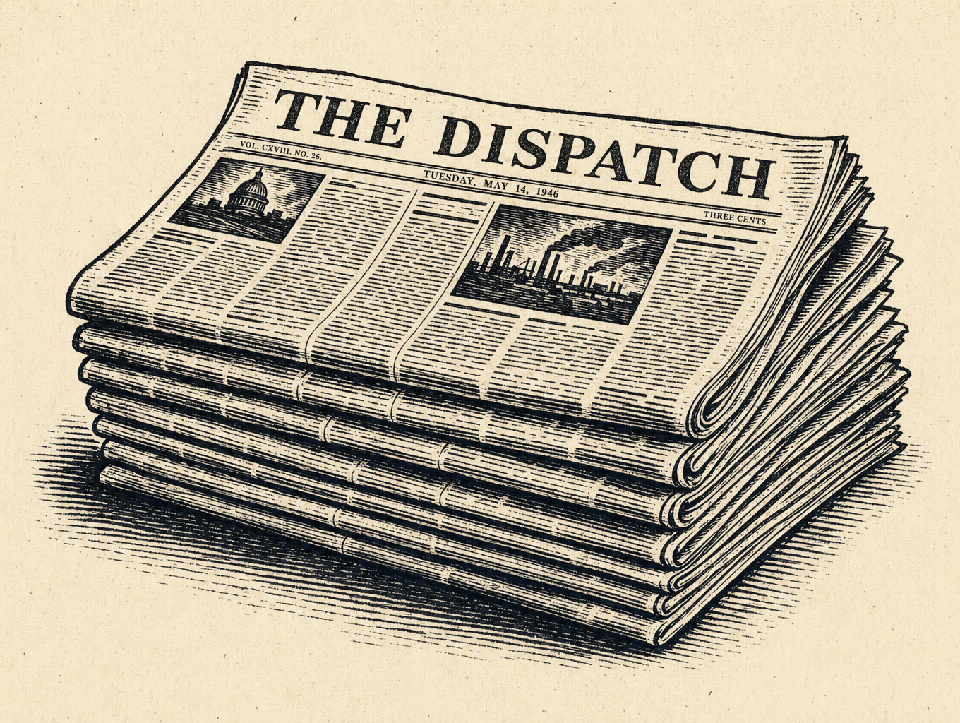 Stacked editions of The Dispatch — the Cancel Clankers weekly newspaper